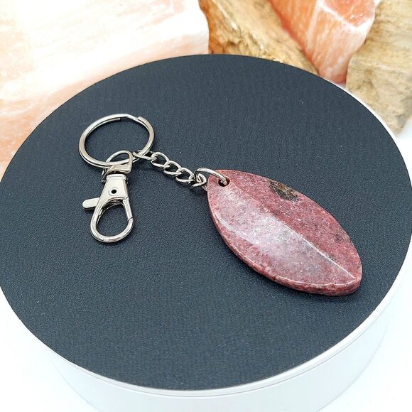 Accessories - Rhodonite Stone Keychain with Swivel Clip